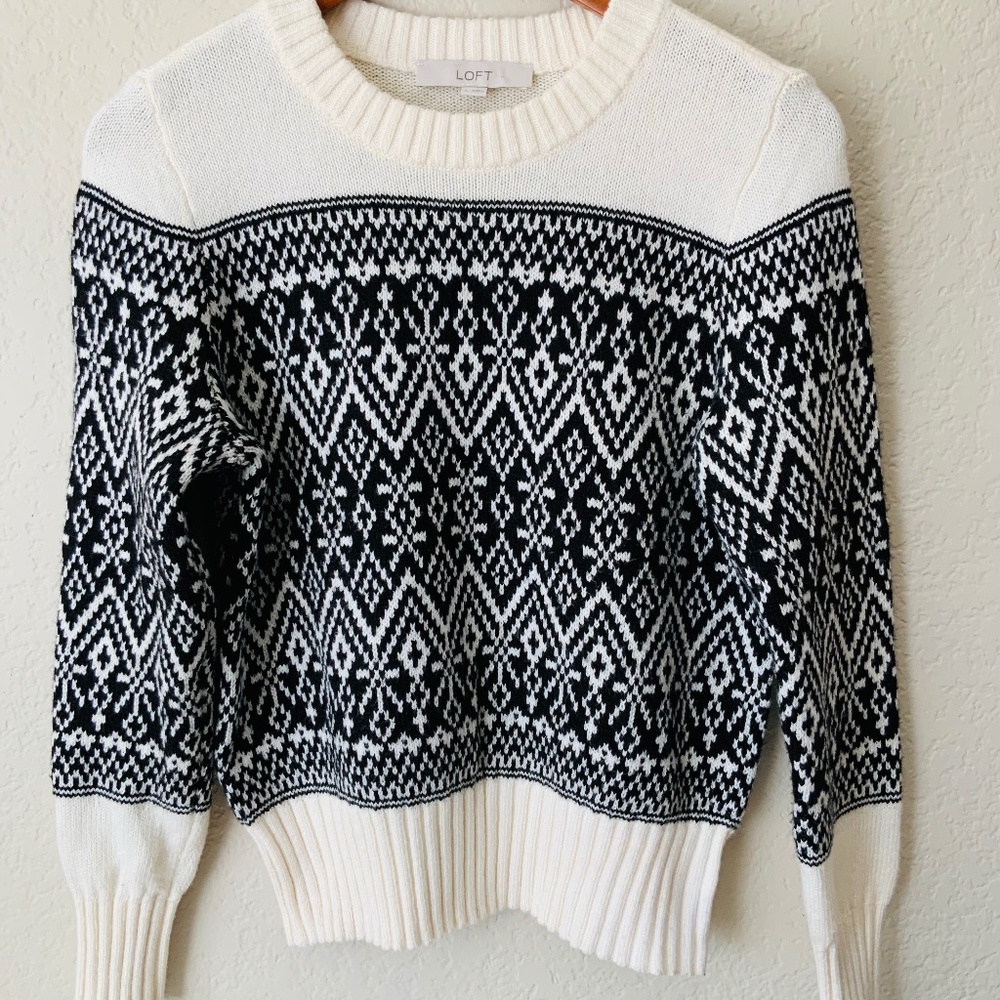 Loft Fair Isle Sweater Black & White Size Small Pullover